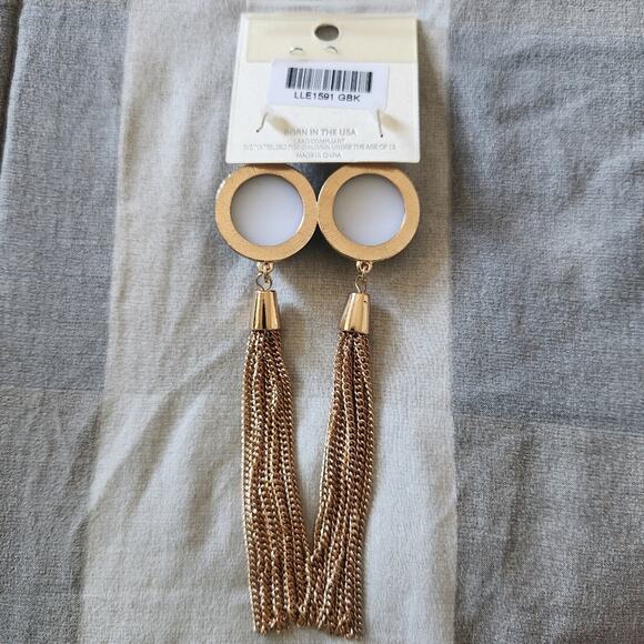 Mia Glamour by Kim Min Sun Black Gold Metal Tassel Chain Dangle Hook Earrings - Picture 2 of 2